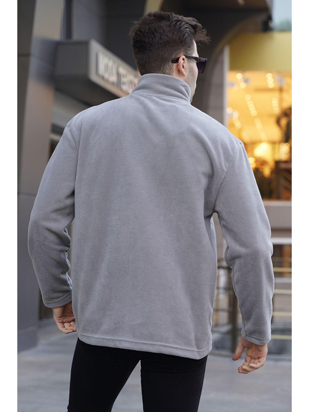 Boyalı Gri Dik Yaka  Rüzgar Geçirmez Outdoor Polar Erkek Fermuarlı Sweatshirt Hırka 6046-1