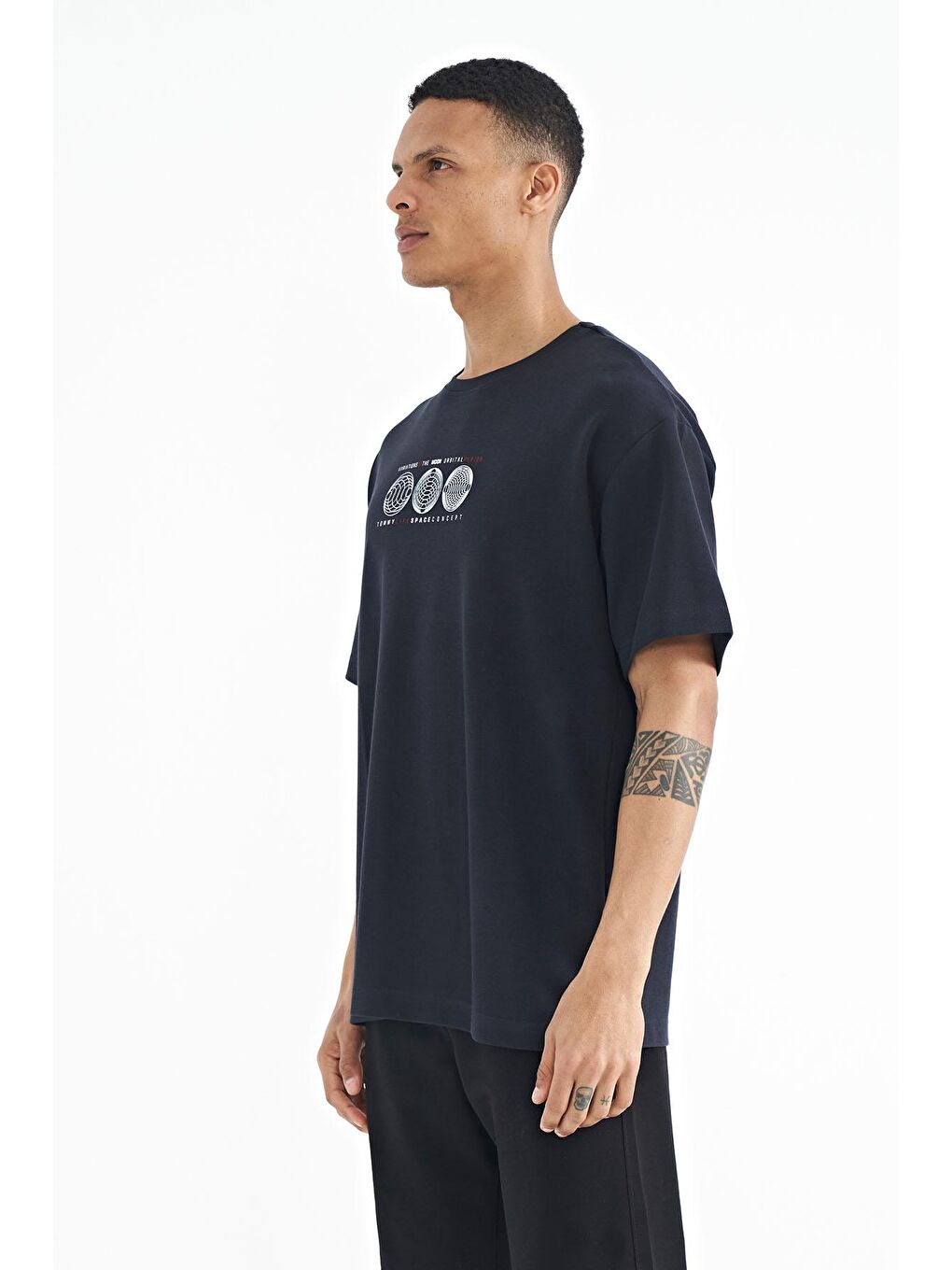 TOMMYLIFE Lacivert Ön Arka Baskılı O Yaka Oversize Erkek T-shirt - 88224 - 2