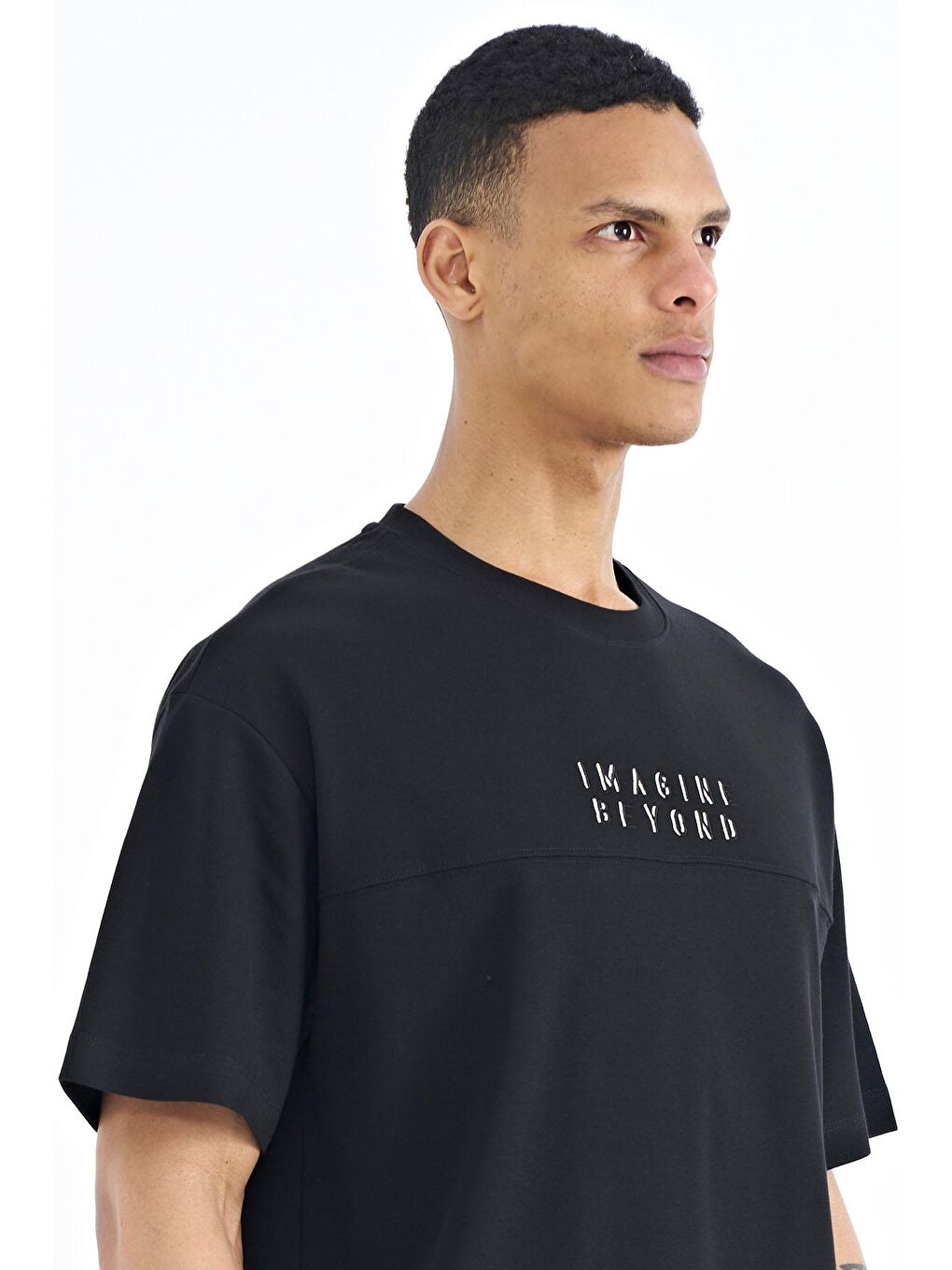 TOMMYLIFE Siyah Yazı Nakışlı Oversize O Yaka Erkek T-Shirt - 88178 - 3