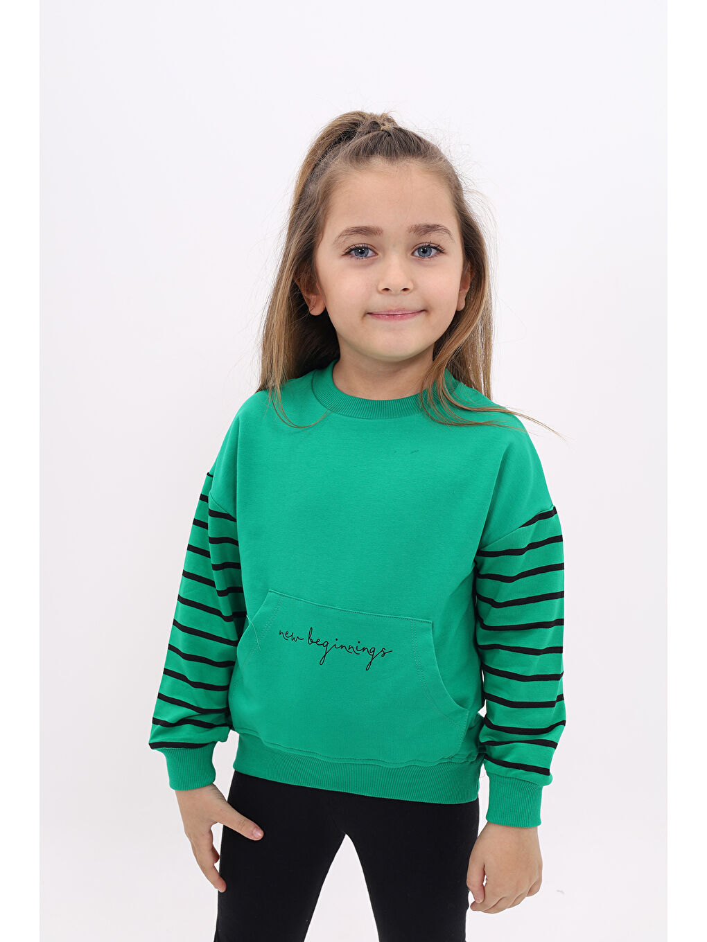 Yeşil Kız Çocuk Baskılı Sweatshirt-3