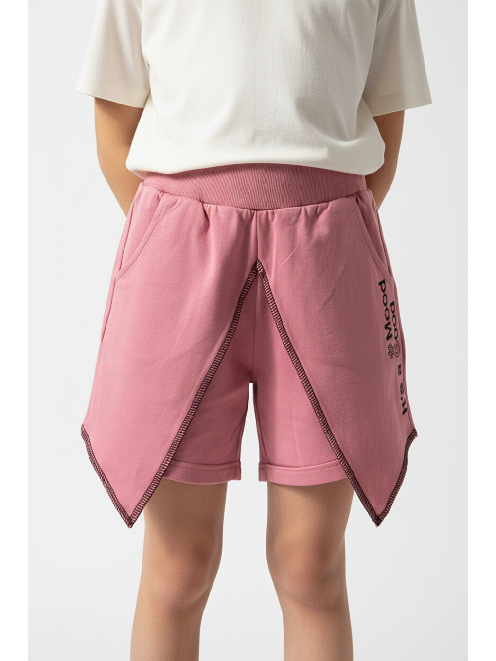 Pembe Kız Çocuk Mood It S A Good Nakışlı Şort-4