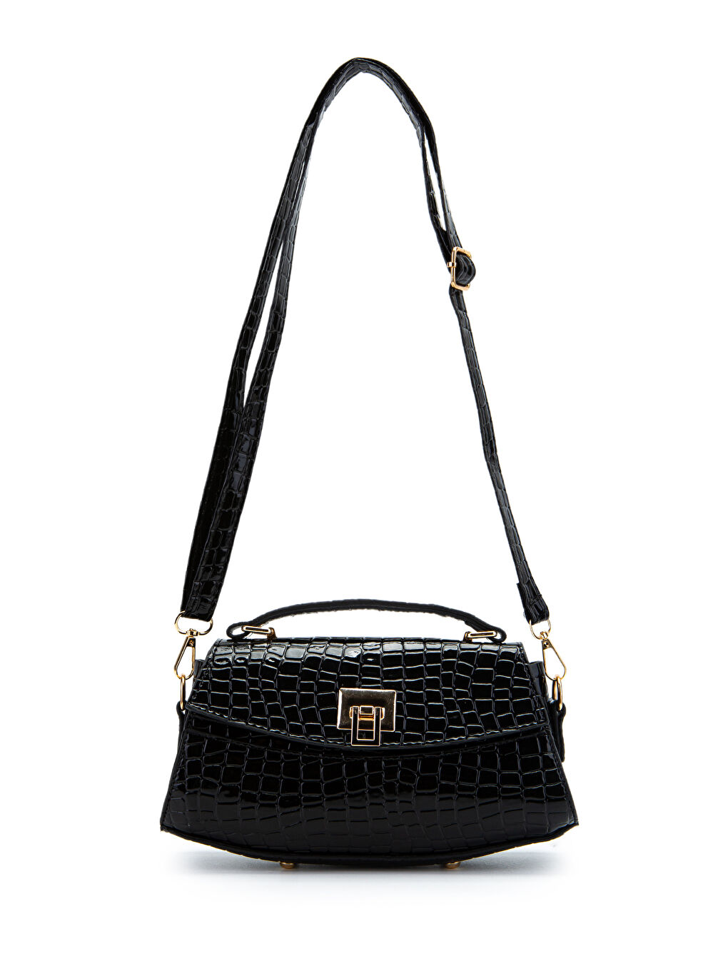 Bordo Kilit Detaylı Luvia Kadın Çapraz Çanta Siyah Croco-2