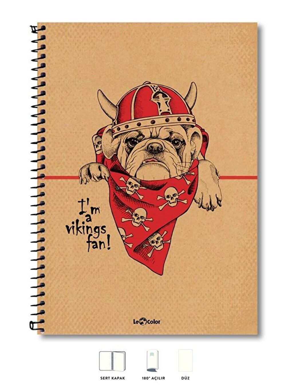 LE COLOR Kırmızı Eco Kraft Defter Düz 200 syf Köpek 17x24 cm