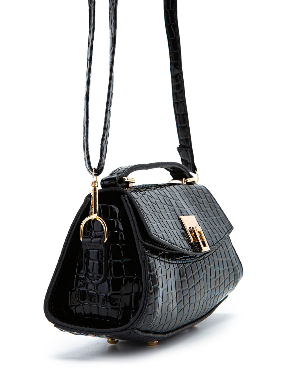 Bordo Kilit Detaylı Luvia Kadın Çapraz Çanta Siyah Croco-3