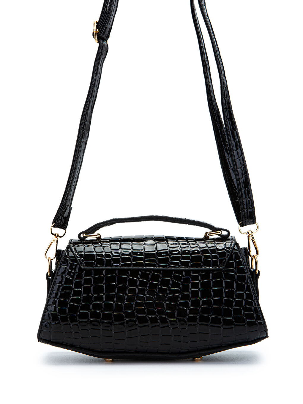 Bordo Kilit Detaylı Luvia Kadın Çapraz Çanta Siyah Croco-4