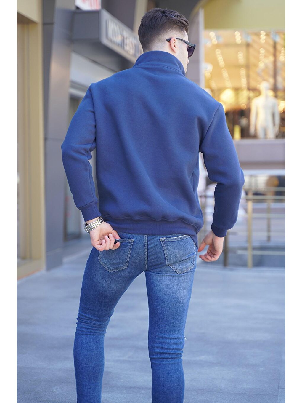 Lacivert Baskılı Fermuarlı Sweatshirt 6001-1