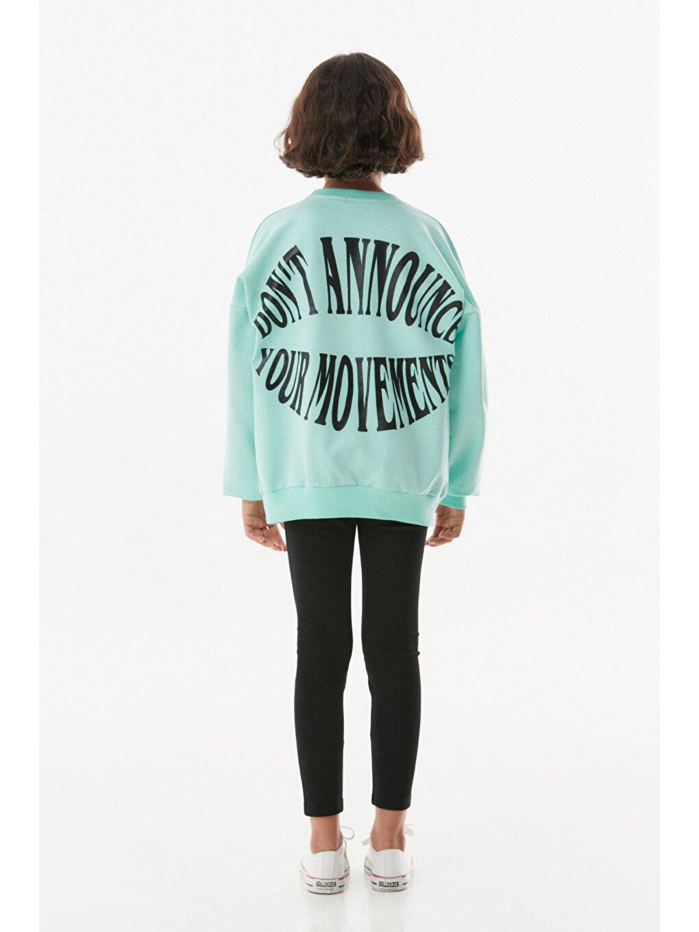 Turkuaz Yazı Baskılı Bisiklet Yaka Kız Çocuk Sweatshirt-2