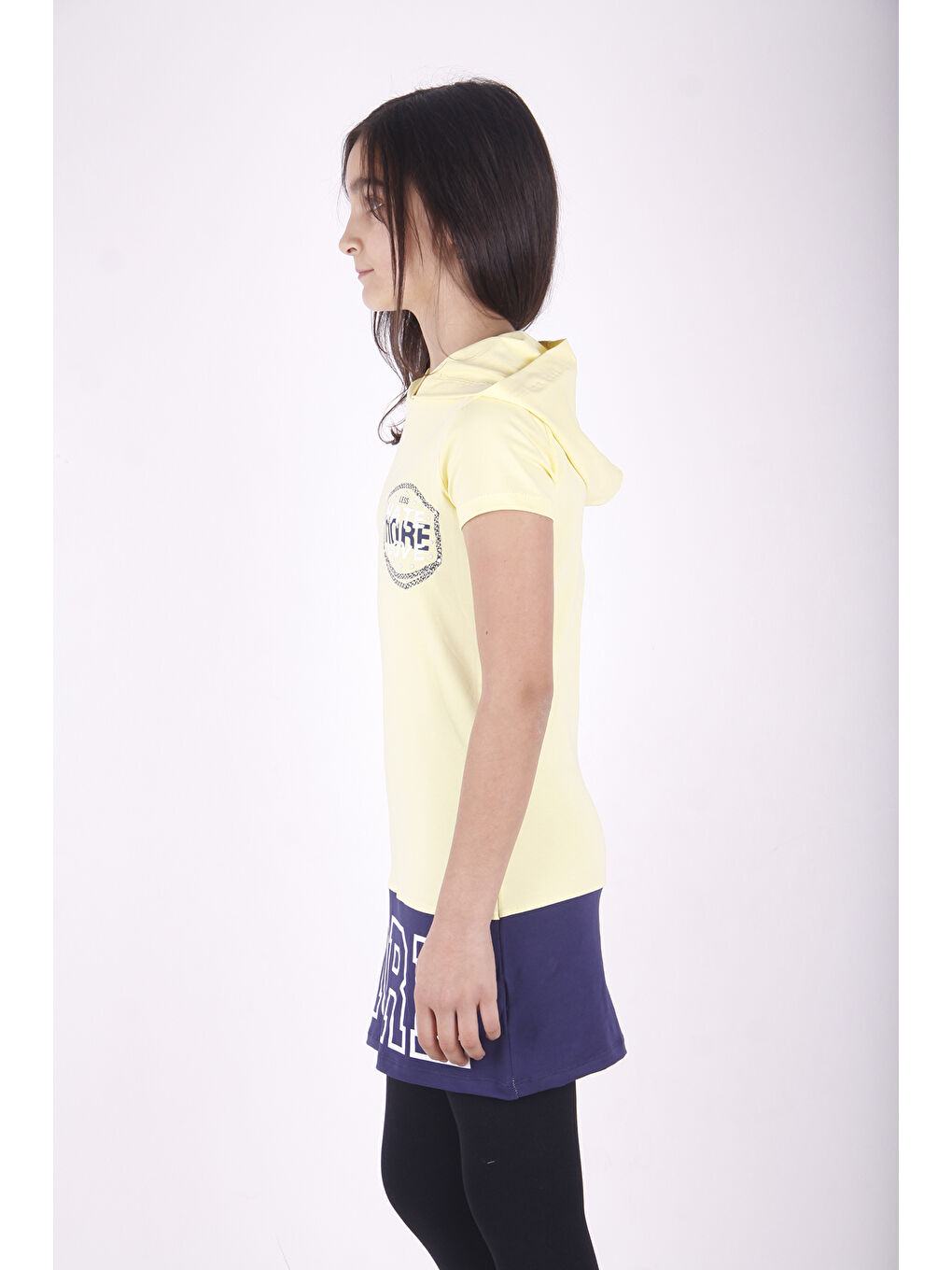 Sarı Kız Çocuk Kapüşonlu Baskılı Tişört-1