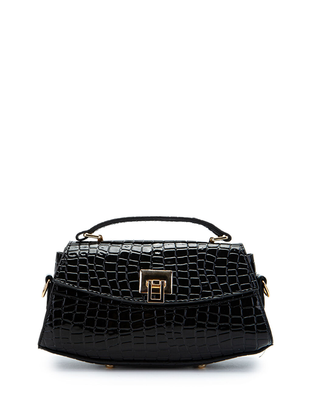 Bordo Kilit Detaylı Luvia Kadın Çapraz Çanta Siyah Croco
