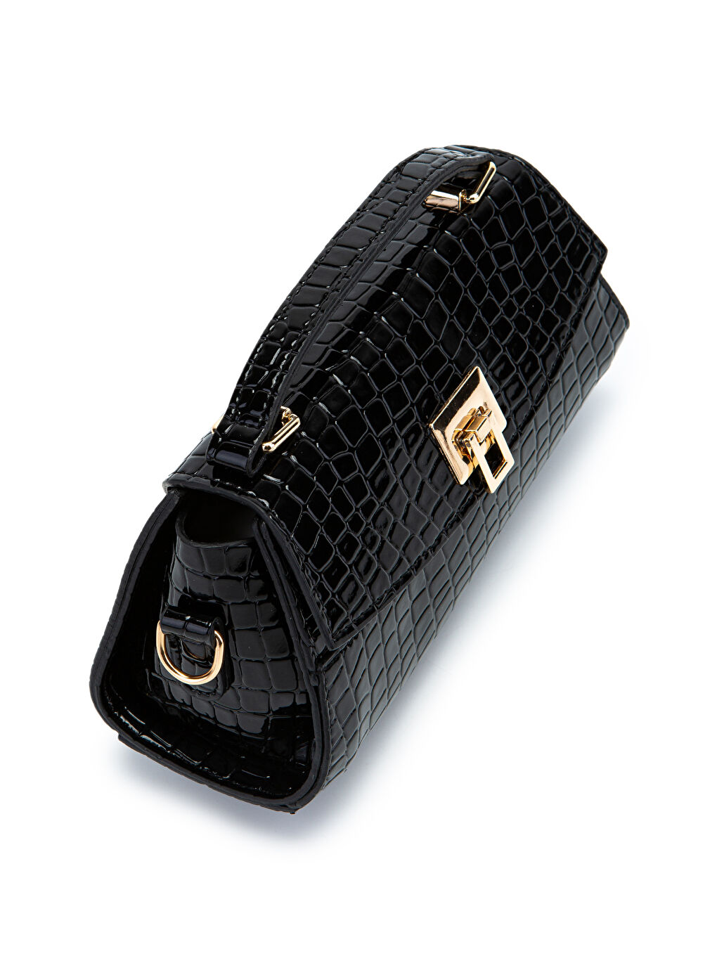 Bordo Kilit Detaylı Luvia Kadın Çapraz Çanta Siyah Croco-1