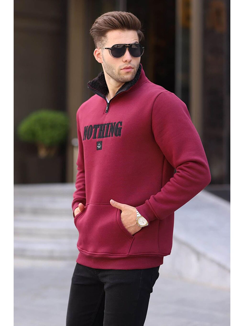 Madmext Bordo Baskılı Fermuar Detaylı Sweatshirt 6003 - 2