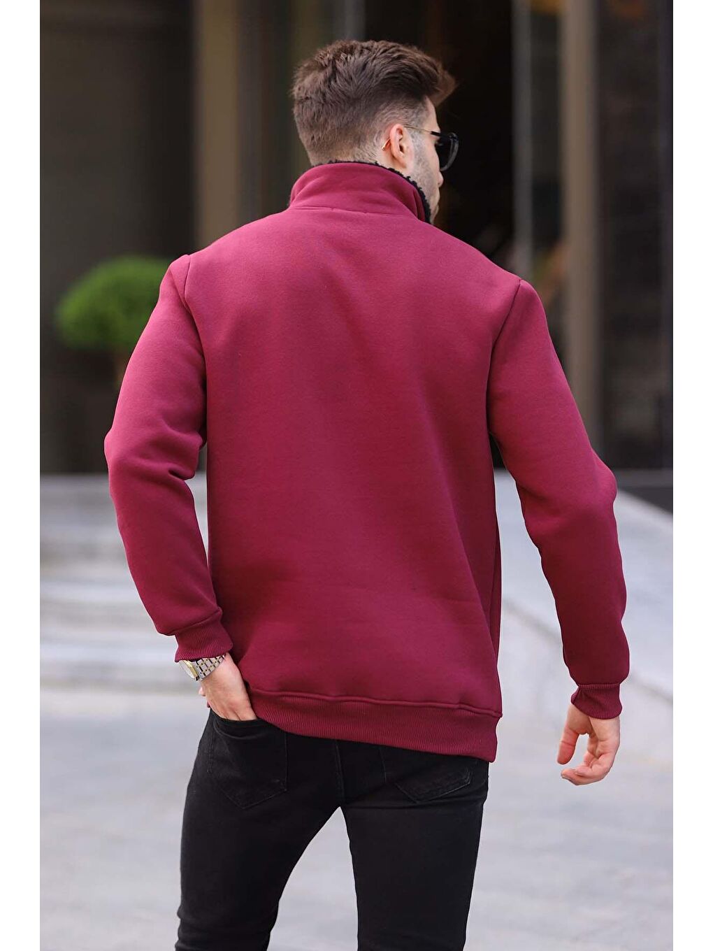 Madmext Bordo Baskılı Fermuar Detaylı Sweatshirt 6003 - 3