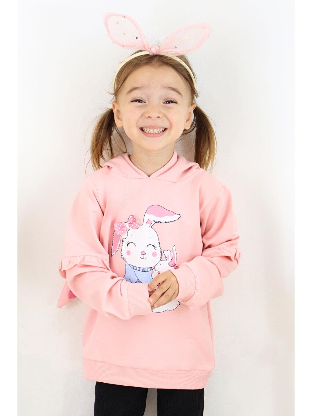 Breeze Pembe Kız Çocuk Sweatshirt Tavşancık Baskılı Pembe (1.5-5 Yaş)