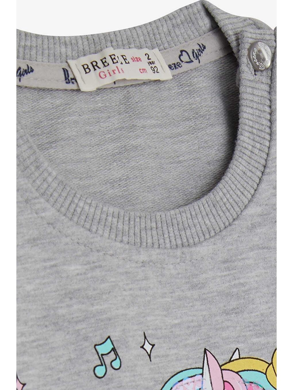 Breeze Bej-Gri Kız Çocuk Sweatshirt Baskılı Pullu Unicorn Gri Melanj (2-3 Yaş) - 6