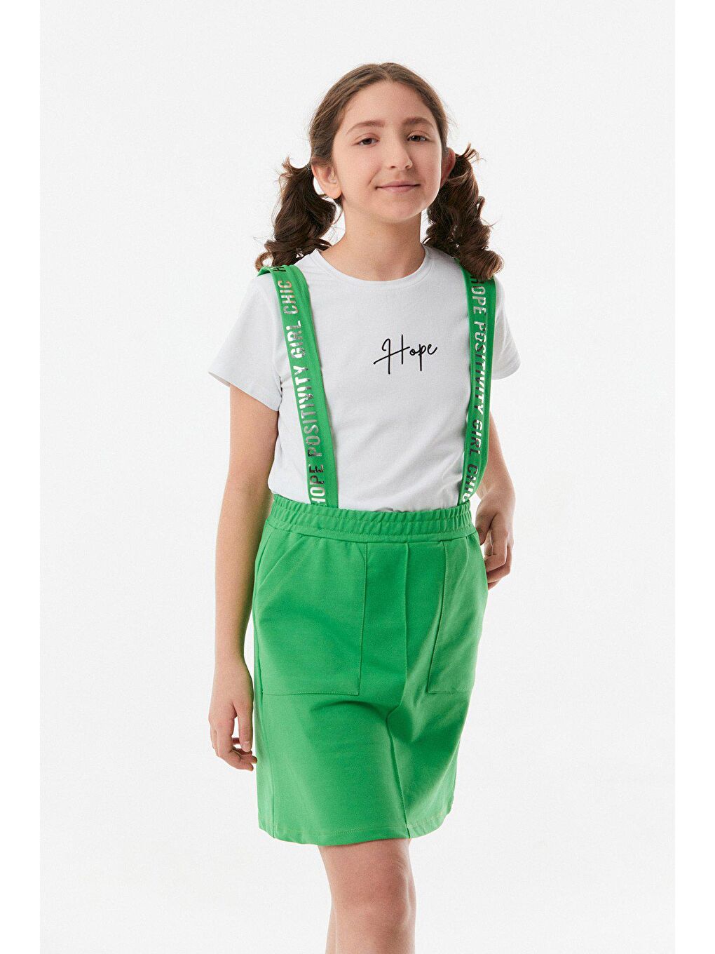 Yeşil Hope Yazı Baskılı Kız Çocuk Salopet Takım-4