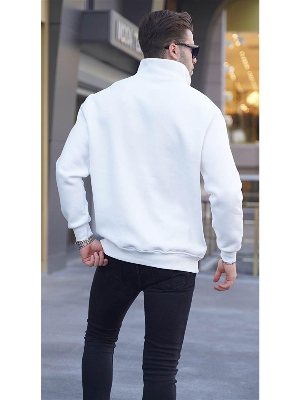 Madmext Ekru Fermuar Yaka Nakışlı Sweatshirt 6028 - 1