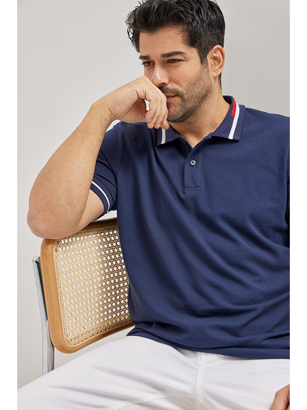 Erkek Lacivert Slim Fit Dar Kesim %100 Pamuk Polo Yaka Tişört-2