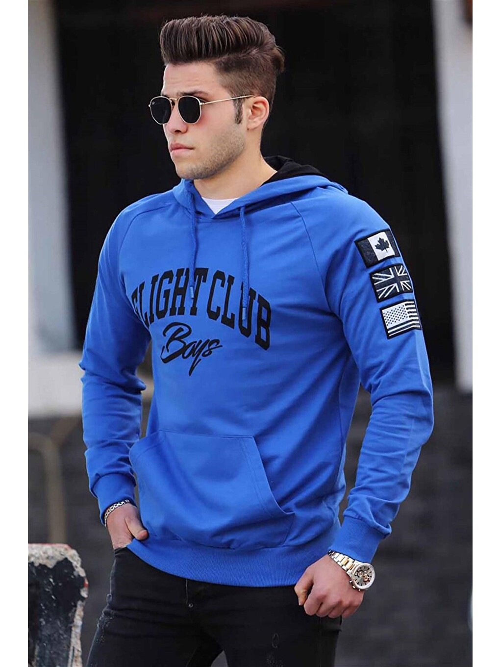 Mavi Saks Baskılı kapüşonlu Sweatshirt 2868