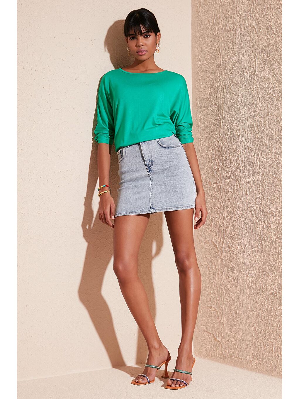 Yeşil Bisiklet Yaka Truvakar Kol Kadın Tişört 5861416Y-1