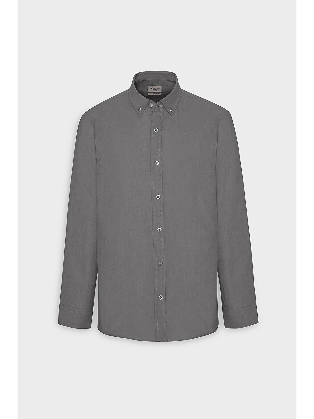 Erkek Antrasit %100 Pamuk Oxford Slim Fit Dar Kesim Düğmeli Yaka Flamlı Gömlek-6