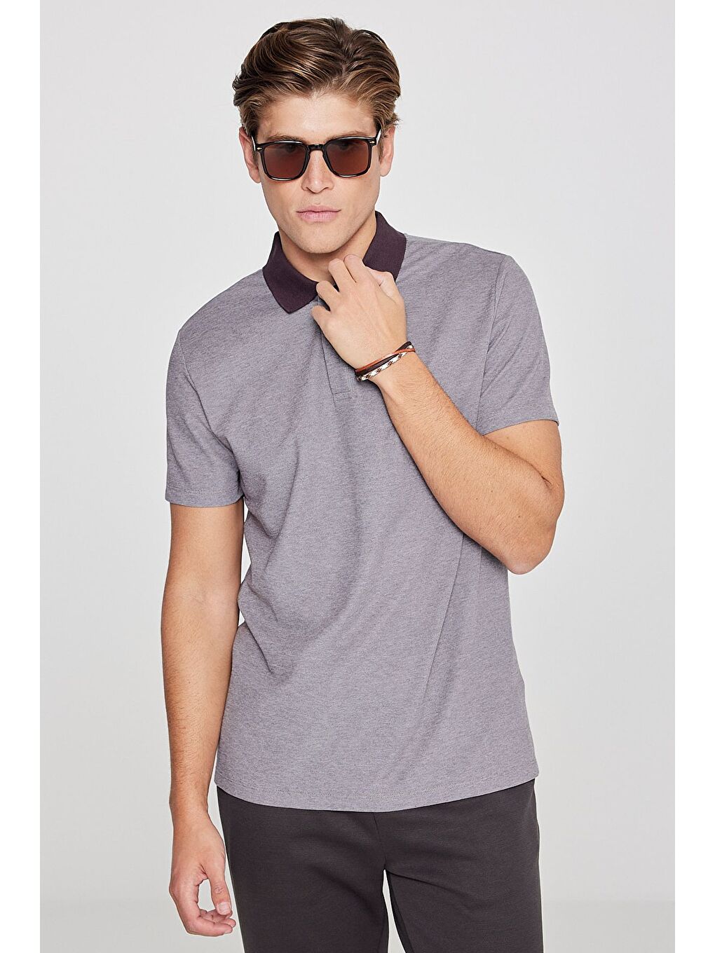 Kahverengi Erkek Acı Kahve Pamuklu Slim Fit Dar Kesim Polo Yaka Tişört-1
