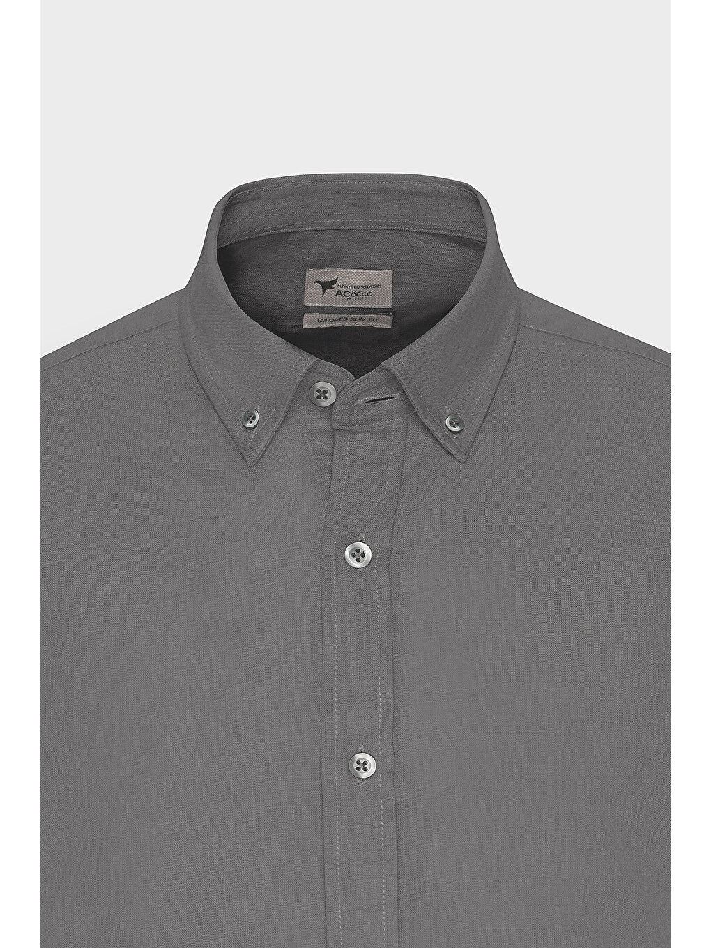 Erkek Antrasit %100 Pamuk Oxford Slim Fit Dar Kesim Düğmeli Yaka Flamlı Gömlek-7