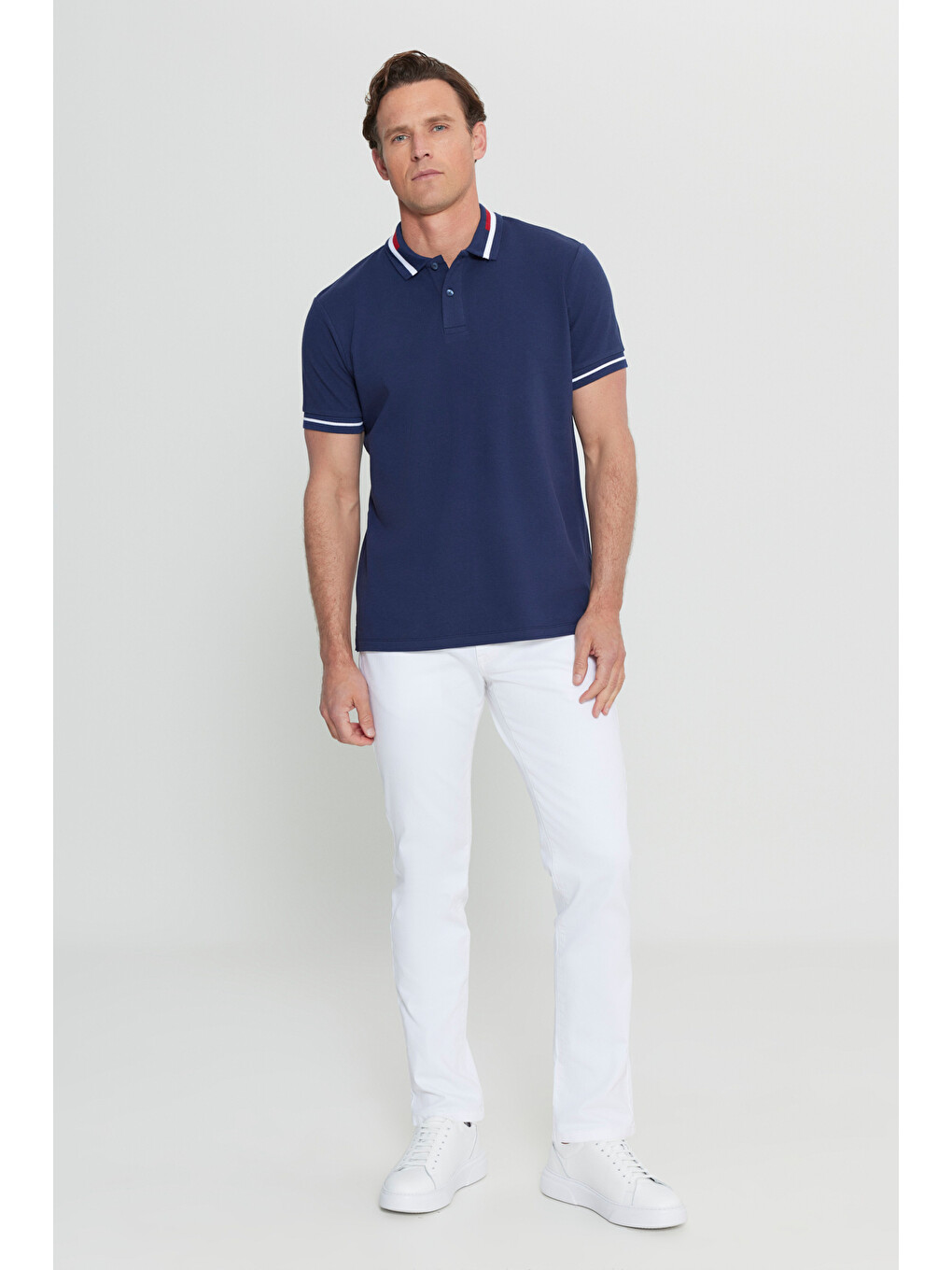 Erkek Lacivert Slim Fit Dar Kesim %100 Pamuk Polo Yaka Tişört-6