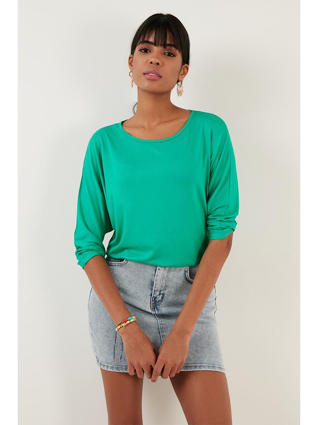 Yeşil Bisiklet Yaka Truvakar Kol Kadın Tişört 5861416Y-4