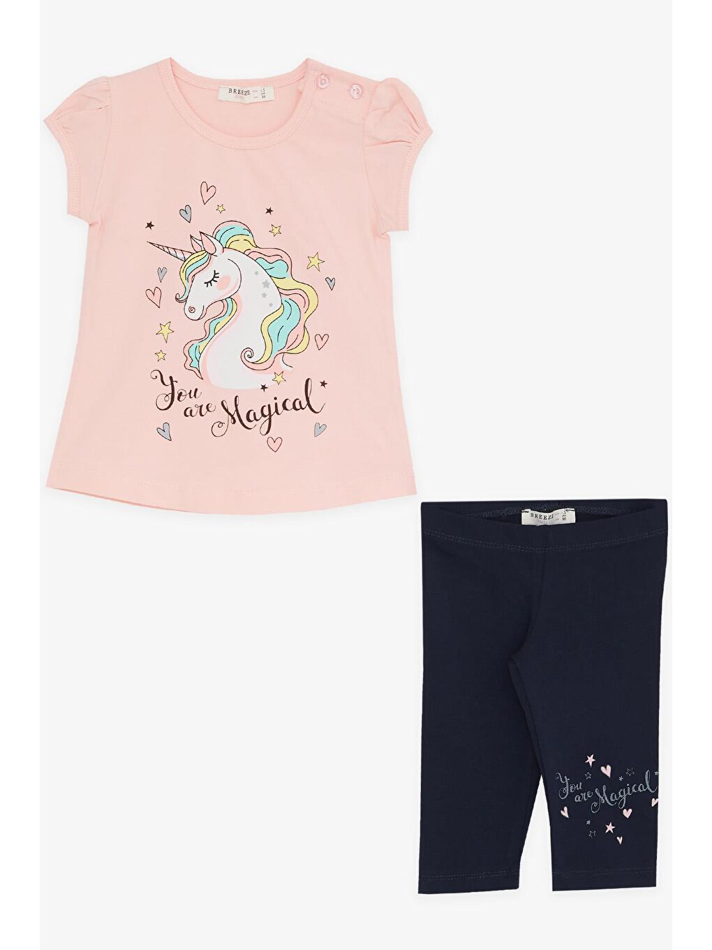 Pembe Kız Çocuk Kapri Taytlı Takım  Baskılı Somon (1.5-4 Yaş)