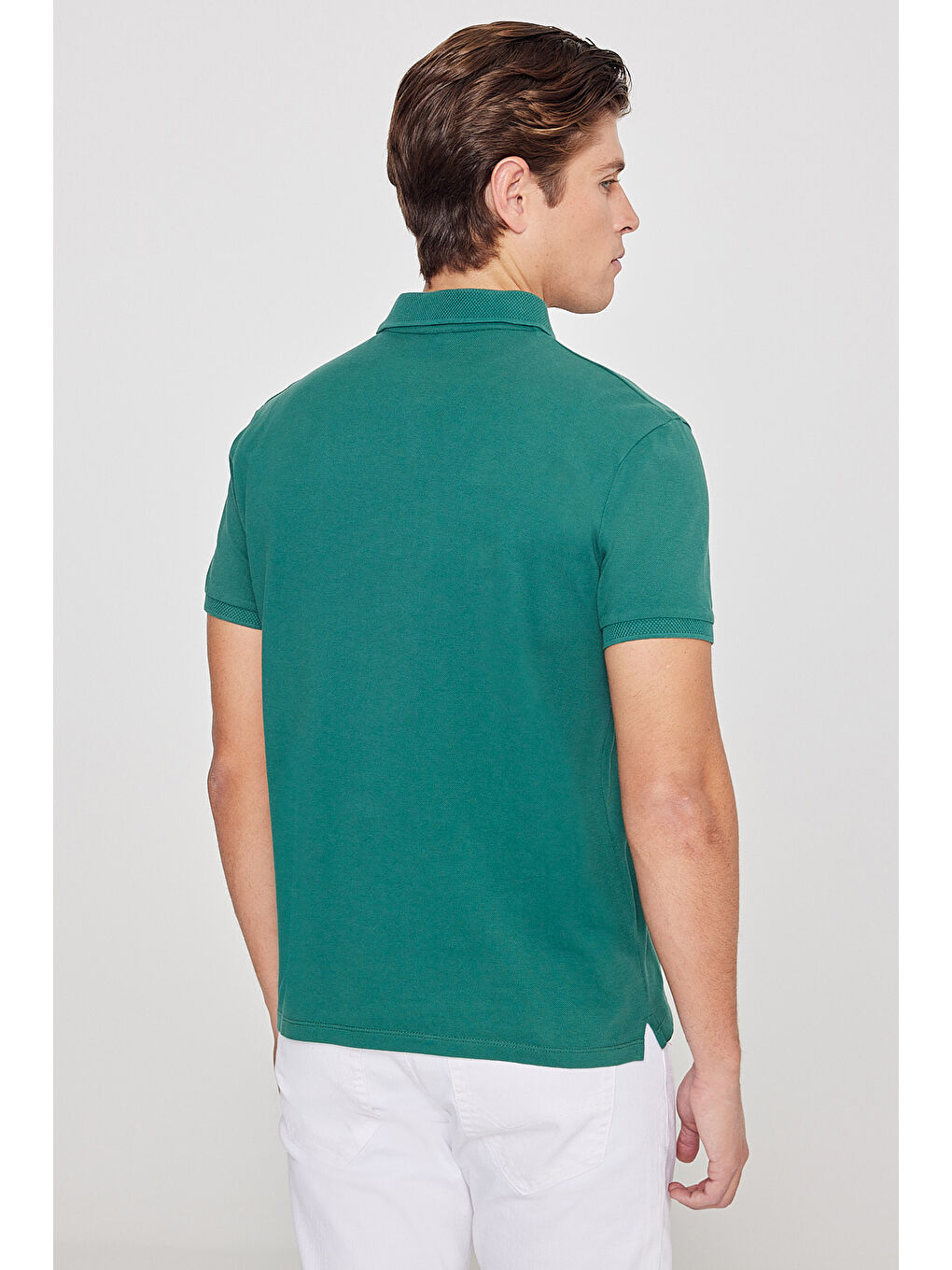 Erkek Koyu Yeşil Slim Fit Dar Kesim Polo Yaka %100 Pamuk Kısa Kollu Tişört-6