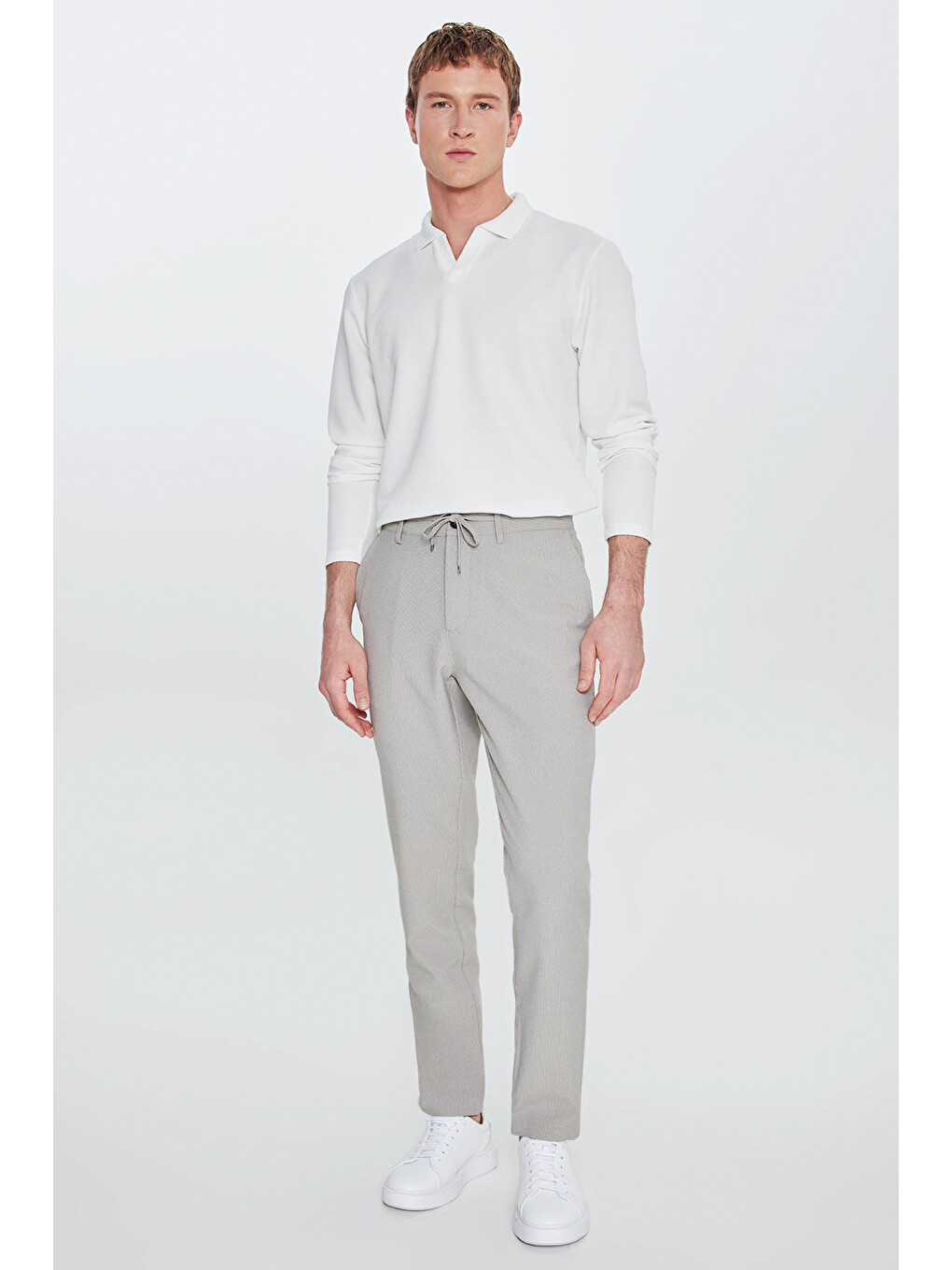 Erkek Açık Yeşil Slim Fit Dar Kesim Beli Bağlamalı Yan Cepli Casual Jogger Pantolon-3