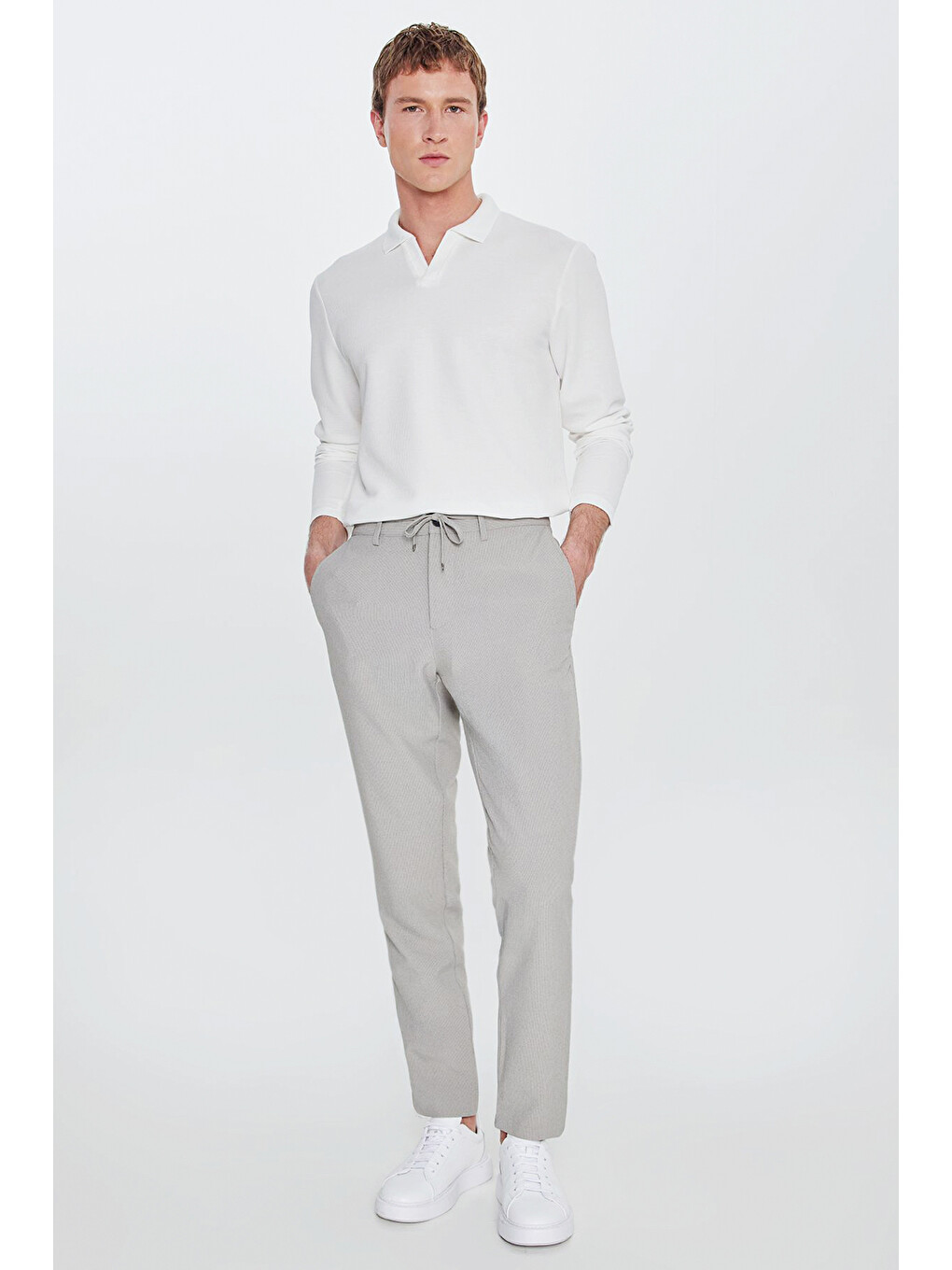 Erkek Açık Yeşil Slim Fit Dar Kesim Beli Bağlamalı Yan Cepli Casual Jogger Pantolon-4
