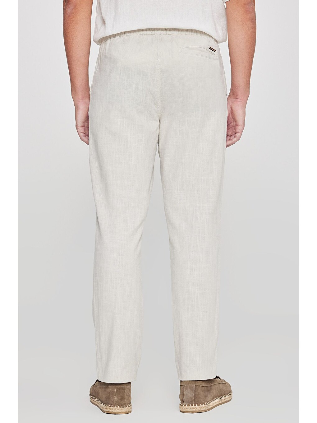 Bej Erkek Taş %100 Pamuk Slim Fit Dar Kesim Beli Bağlamalı Yan Cepli Pantolon-5