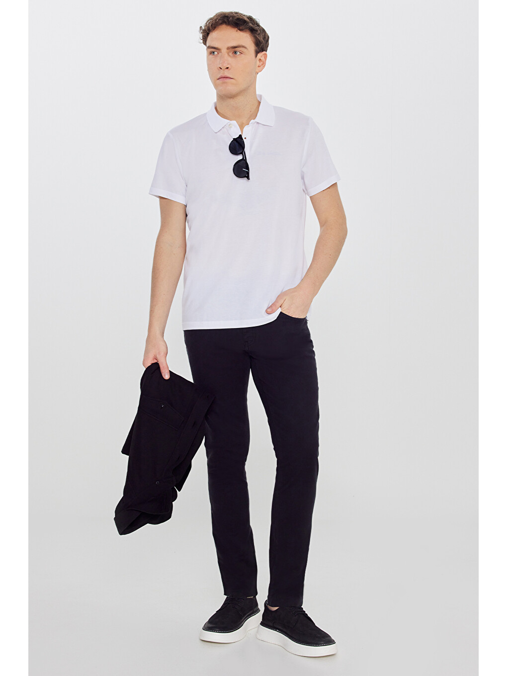 Erkek Beyaz Pamuklu Slim Fit Dar Kesim Polo Yaka Tişört-4