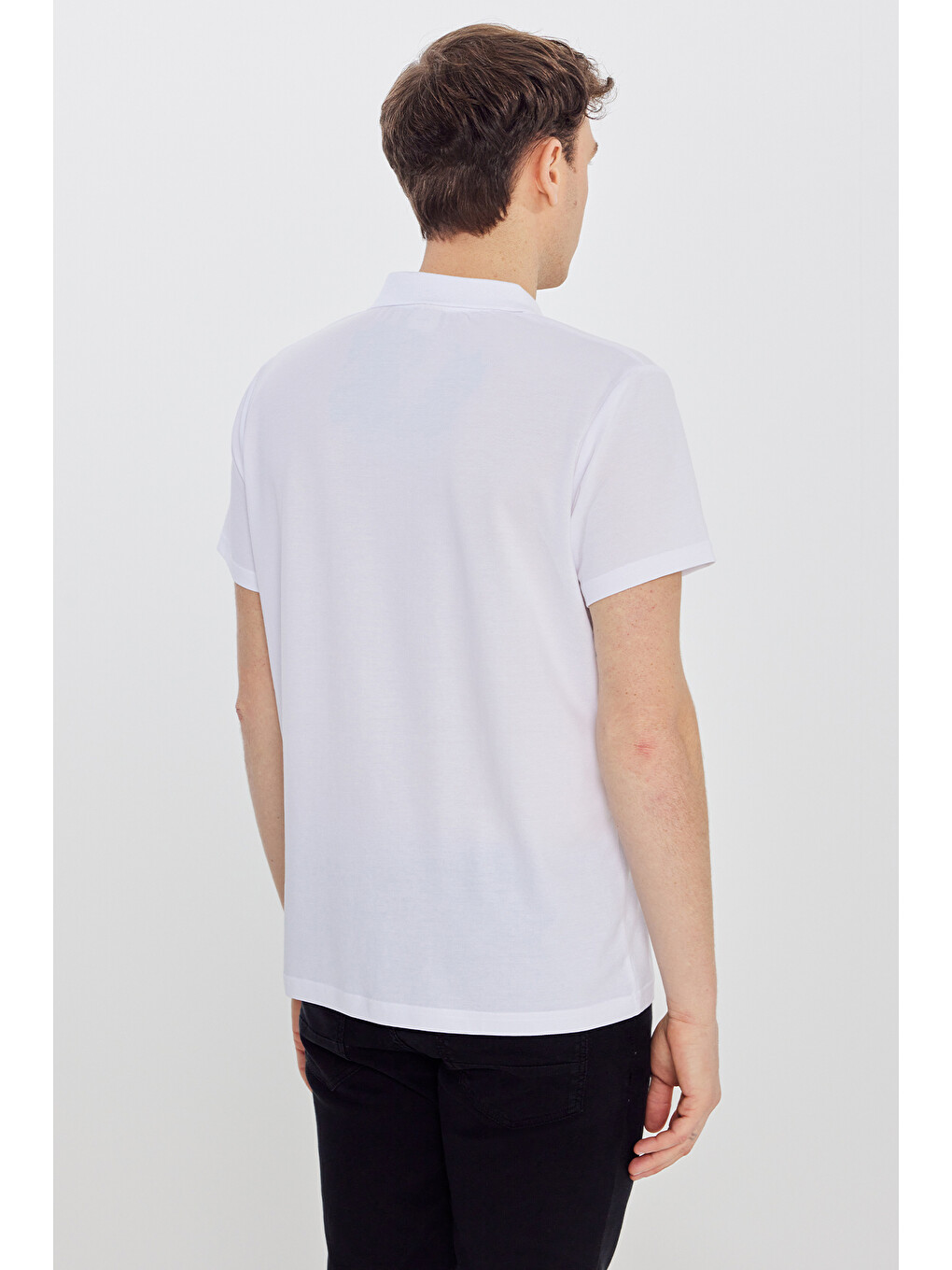 Erkek Beyaz Pamuklu Slim Fit Dar Kesim Polo Yaka Tişört-5