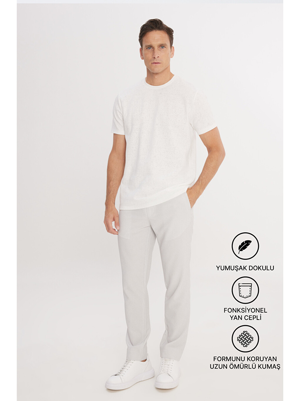 Erkek Gri Slim Fit Dar Kesim Beli Bağlamalı Yan Cepli Casual Jogger Pantolon-1