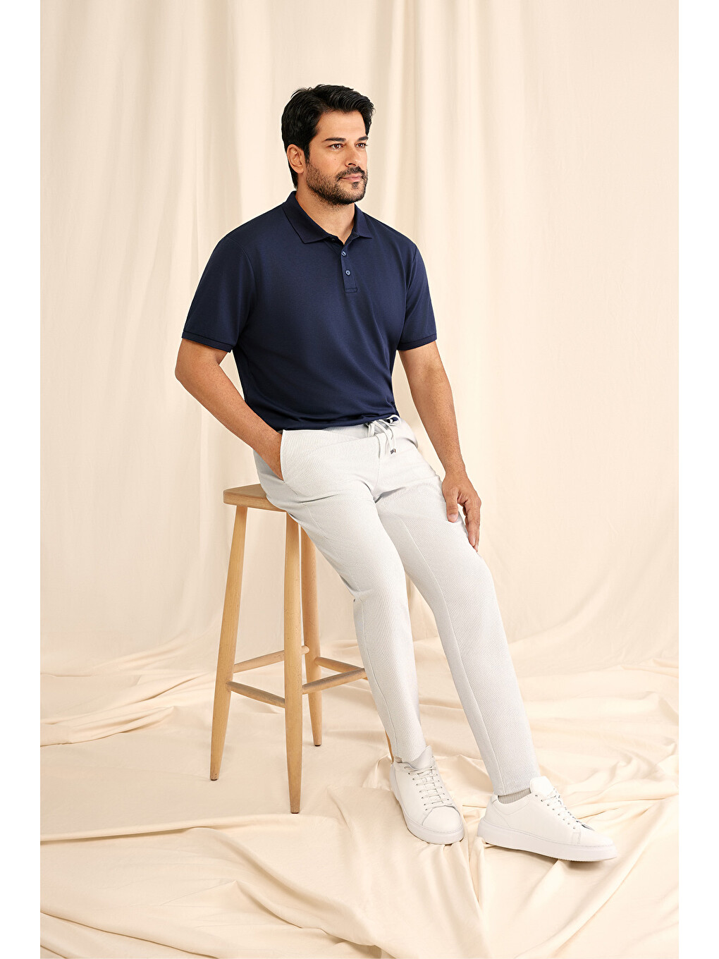 Erkek Gri Slim Fit Dar Kesim Beli Bağlamalı Yan Cepli Casual Jogger Pantolon-2