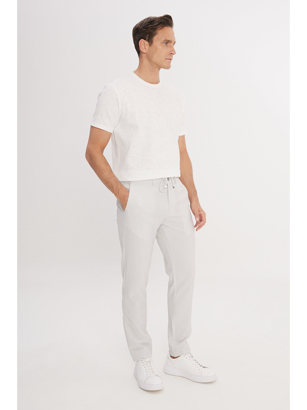 Erkek Gri Slim Fit Dar Kesim Beli Bağlamalı Yan Cepli Casual Jogger Pantolon-4