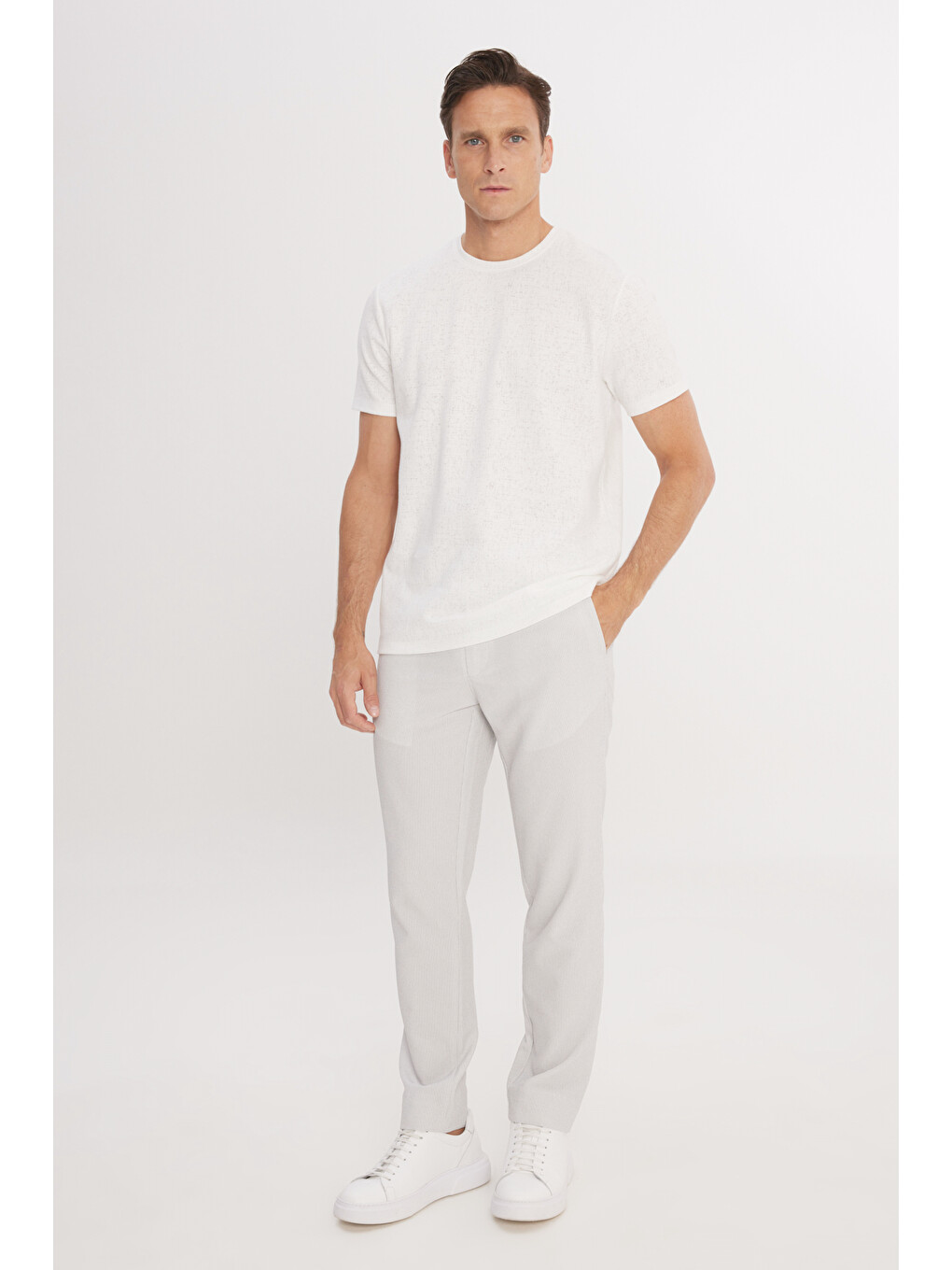 Erkek Gri Slim Fit Dar Kesim Beli Bağlamalı Yan Cepli Casual Jogger Pantolon-6