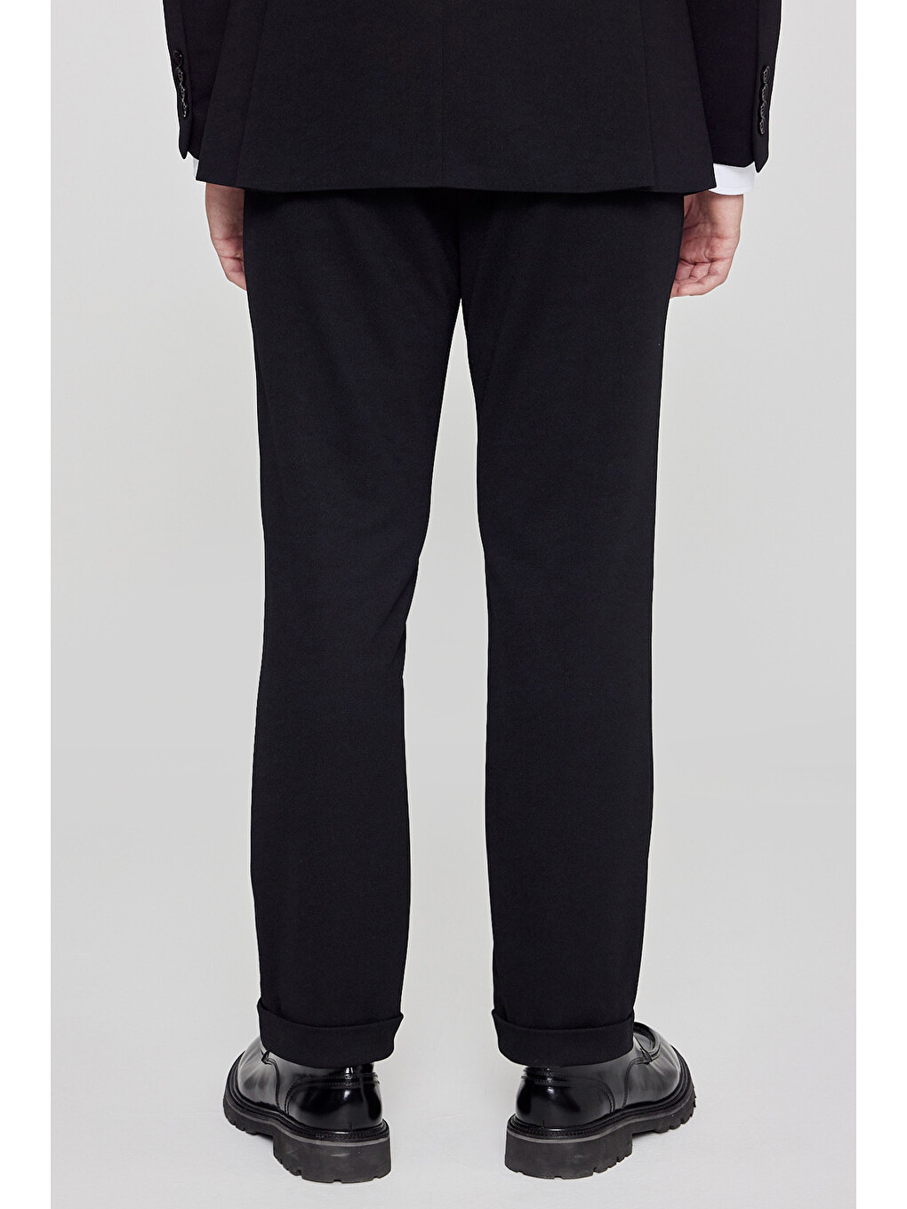 Erkek Siyah Slim Fit Dar Kesim Mono Yaka Beli Bağlamalı Kapak Cepli Esnek Takım Elbise-8