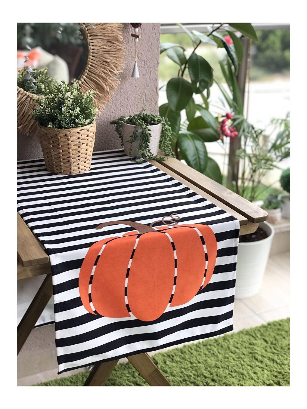 Karışık Kadife Dokuma Özel Tasarım Kabak Desenli Runner 40x140 cm