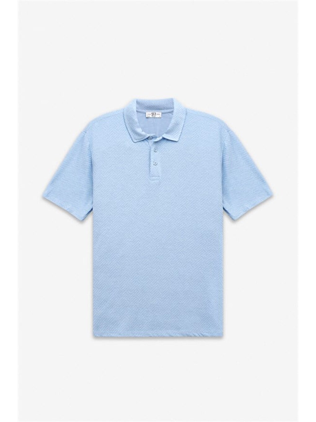 Buz Mavi Regular Karışık Desen Baskısız Jakarlı Düğmeli Polo Yaka Tişört-4