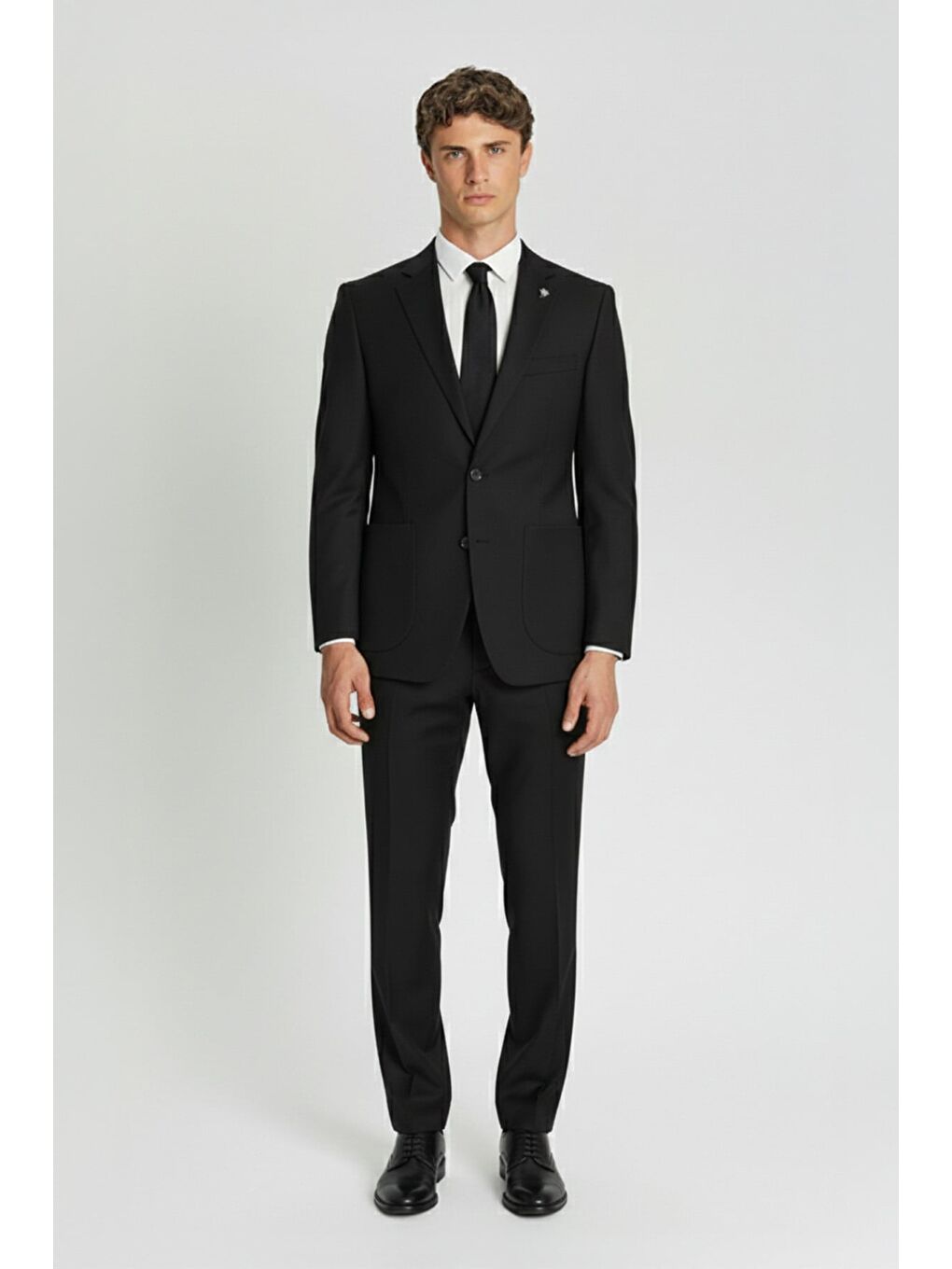 Erkek Siyah Dar Kesim Slim Fit Viskon Çizgili Mono Yaka 6 Drop Takım Elbise-1