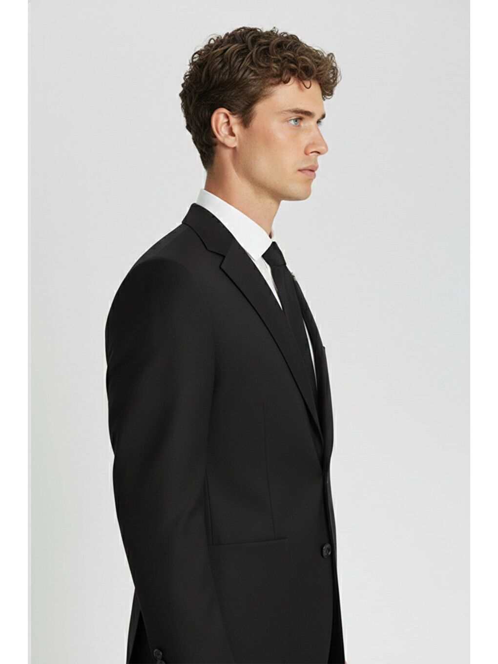Erkek Siyah Dar Kesim Slim Fit Viskon Çizgili Mono Yaka 6 Drop Takım Elbise-2