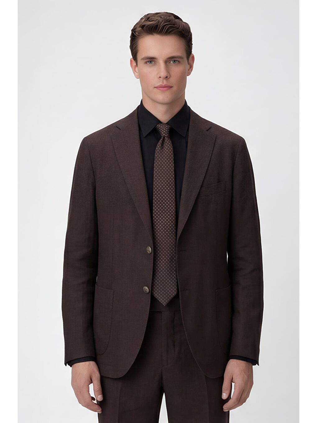 Kahverengi Erkek Kahve Dar Kesim Slim Fit %100 Keten Mono Yaka Astarsız Çift Yırtmaçlı 6 Drop Takım Elbise