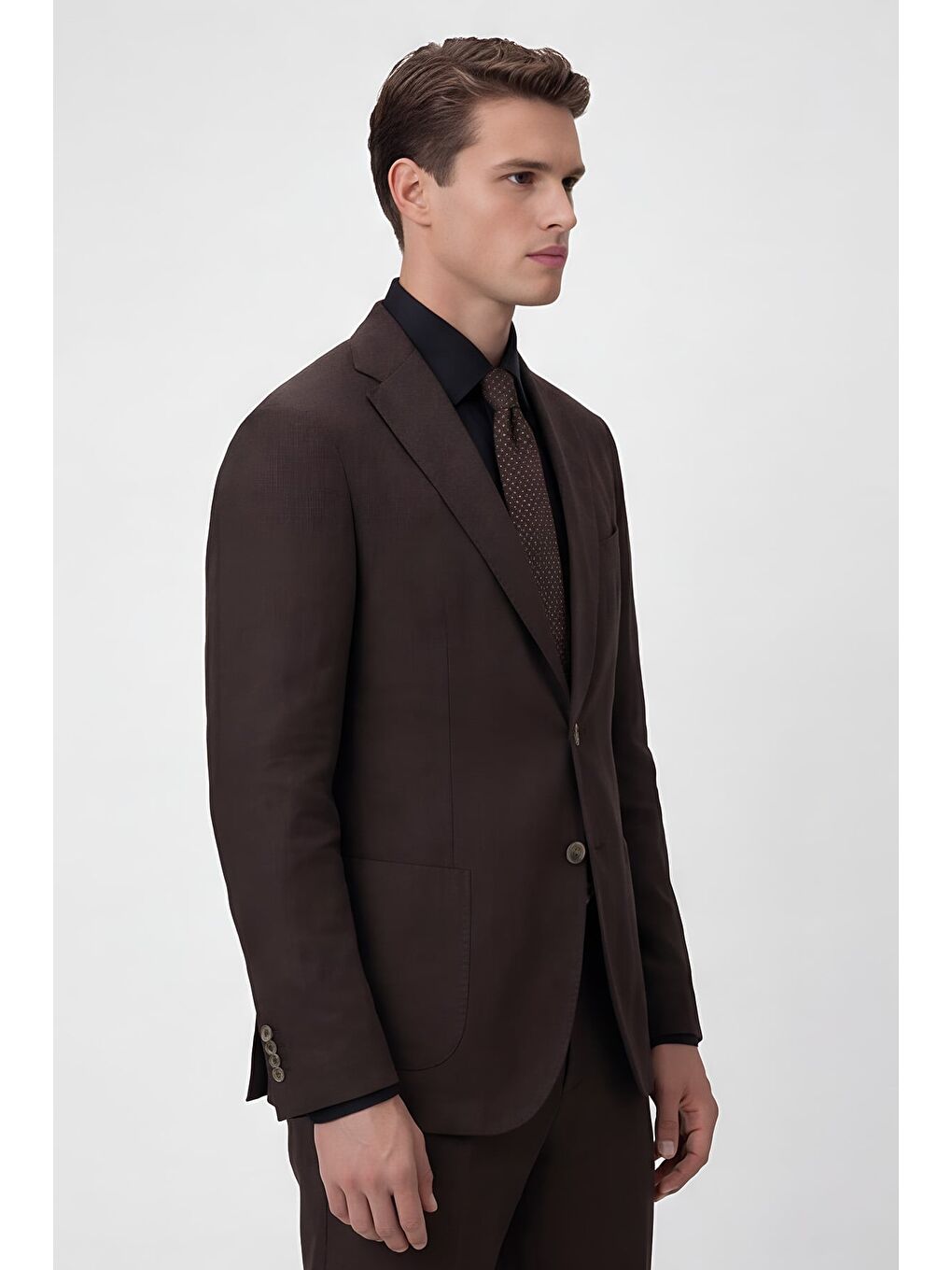 Kahverengi Erkek Kahve Dar Kesim Slim Fit %100 Keten Mono Yaka Astarsız Çift Yırtmaçlı 6 Drop Takım Elbise-2