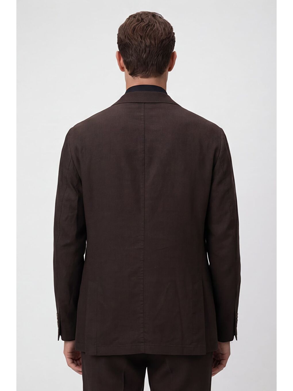 Kahverengi Erkek Kahve Dar Kesim Slim Fit %100 Keten Mono Yaka Astarsız Çift Yırtmaçlı 6 Drop Takım Elbise-3