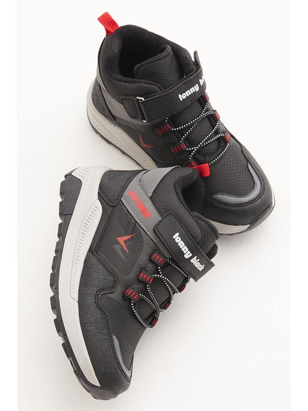 Çocuk Unisex Siyah Kırmızı Rahat Kalıp Cırtlı Bot