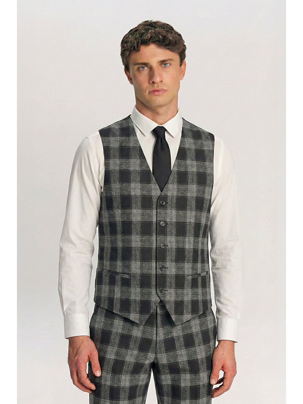 Siyah Vest Takım Elbise Prnt-19351-4