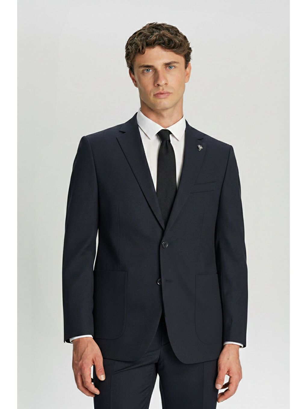 Erkek Lacivert Dar Kesim Slim Fit Viskon Çizgili Mono Yaka 6 Drop Takım Elbise